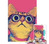 Rompecabezas de 1000 Piezas para Adolescentes Gato Genial con Gafas Estilo Pop Art Actividades Divertidas para Hacer en casa Mejora la Memoria Juegos Familiares Apto para Mayores de 14 años (38x52cm)