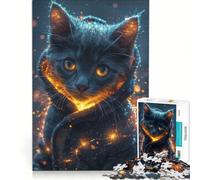 Rompecabezas de 1000 Piezas para Adolescentes Gato Gris mágico Que Brilla en la Oscuridad decoración de Pared Regalo de cumpleaños para Fortalecer el Amor Entre Parejas 38x26cm