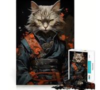 Rompecabezas de 1000 Piezas para Adolescentes Gato,Guerrero Japonés,Decoración,Juguete para ejercitar la Mente,Juego para Relajarse,Regalo Divertido de Navidad (38x26cm)