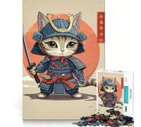 Rompecabezas de 1000 Piezas para Adolescentes Gato,Guerrero samurái,Japón,Corte preciso,Manualidades,Ejercicio Mental,diversión,Tiempo de Relax,Juego,Actividad de cumpleaños (50x75cm)