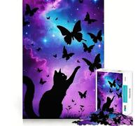 Rompecabezas de 1000 Piezas para Adolescentes Gato intentando atrapar Mariposas en el Espacio Manualidad de Corte preciso Ejercicio Mental Diversión para Relajarse Actividad de cumpleaños (38x52cm)