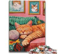 Rompecabezas de 1000 Piezas para Adolescentes: Gato Jugando con una Bola de Lana, antiestrés, para Pasar el rato en casa, con póster a Juego y Hoja de Trivia de 26x38cm