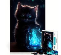 Rompecabezas de 1000 Piezas para Adolescentes Gato,Llama Azul,Ajuste, Juego,Concentración,Diversión,Ocio,Tiempo Libre,Arte Navideño para Pared (38x26cm)
