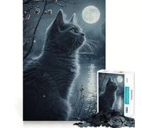 Rompecabezas de 1000 Piezas para Adolescentes Gato,Luna,Noche,Animales,Ajuste, Juego,Habilidad Mental,Diversión,Ocio,Tiempo de diversión,Navidad,Arte para el hogar (50x75cm)