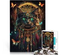 Rompecabezas de 1000 Piezas para Adolescentes Gato mágico de fantasía Juego de Preguntas con Piezas de Formas aleatorias Que se entrelazan Completamente 38x26cm