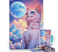 Rompecabezas de 1000 Piezas para Adolescentes Gato Mirando a la Luna,decoración Impecable,Juguete para ejercitar la Mente,Juego para Relajarse,Regalo Divertido de Navidad (50x75cm)