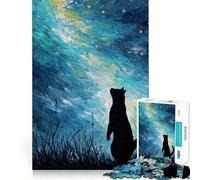 Rompecabezas de 1000 Piezas para Adolescentes Gato Mirando al Cielo Estrellado Pintura artística de Corte nítido Regalo para el Desarrollo cognitivo Tiempo de Juego Tranquilo Regalo de decoración