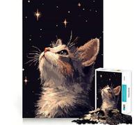 Rompecabezas de 1000 Piezas para Adolescentes Gato Mirando Las Estrellas Arte pixelado Diseño de Corte preciso Juego Divertido para concentrarse,Relajarse y divertirse Regalo Ideal para cumpleaños