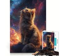 Rompecabezas de 1000 Piezas para Adolescentes Gato Mirando Las Estrellas Diseño de Corte preciso Juego cognitivo Divertido Ideal para el Tiempo Libre Decoración navideña para el hogar (50x75cm)