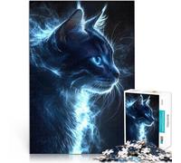 Rompecabezas de 1000 Piezas para Adolescentes Gato místico en Aura Azul Juguetes educativos Decoración artística del hogar 38x26cm