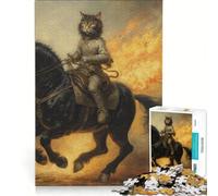 Rompecabezas de 1000 Piezas para Adolescentes: Gato Montando un Caballo de Guerra, Juguetes para armar, interacción Entre Padres e Hijos, cumpleaños 38x52cm