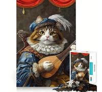 Rompecabezas de 1000 Piezas para Adolescentes Gato músico con Traje renacentista,diseño de Corte preciso,Divertido Juego de lógica,Juego Tranquilo,decoración navideña,Regalo (38x52cm)