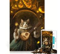 Rompecabezas de 1000 Piezas para Adolescentes Gato músico en Marco Dorado Arte de Corte preciso Juguete Inteligente para ejercitar el Cerebro Tiempo de Juego Relajante Actividad de cumpleaños 50x75cm
