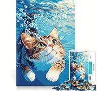 Rompecabezas de 1000 Piezas para Adolescentes Gato Nadando bajo el Agua con Burbujas Diseño de Corte Fino Juego de concentración Regalo Ideal para Relajarse y divertirse en Navidad (38x52cm)