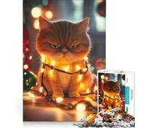Rompecabezas de 1000 Piezas para Adolescentes: Gato navideño Molesto, decoración de Pared, Juguete para divertirse en Familia, para Fortalecer el Amor Entre Parejas 50x75cm