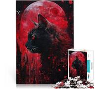 Rompecabezas de 1000 Piezas para Adolescentes Gato Negro bajo la Luna de Sangre para divertirse en Familia Mejorar la Memoria 52x38cm
