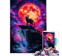 Rompecabezas de 1000 Piezas para Adolescentes Gato Negro bajo la Luna de Sangre Rompecabezas para Adultos Juego práctico decoración del hogar interacción Entre Padres e Hijos (tamaño 38x52cm)