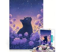 Rompecabezas de 1000 Piezas para Adolescentes: Gato Negro bajo un Cielo Estrellado, Juego Educativo, Regalo de cumpleaños, cumpleaños y Navidad 50x75cm