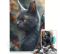 Rompecabezas de 1000 Piezas para Adolescentes: Gato Negro con alas, Juego Imposible, interacción Entre Padres e Hijos, Regalo de Juego desafiante 38x52cm