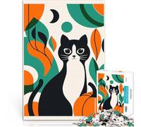Rompecabezas de 1000 Piezas para Adolescentes Gato Negro con Calabaza Juego desafiante Decoración de Pared cumpleaños y Navidad 38x26cm