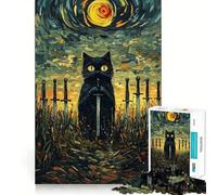 Rompecabezas de 1000 Piezas para Adolescentes Gato Negro con Espada Diseño de Corte preciso Juguete para ejercitar la Mente Ideal para Relajarse y divertirse en cumpleaños 50x75cm