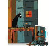 Rompecabezas de 1000 Piezas para Adolescentes Gato Negro con pez Dorado Diseño de Corte preciso Juego Que estimula la Mente,Ideal para Relajarse o como decoración navideña 38x26cm