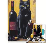 Rompecabezas de 1000 Piezas para Adolescentes: Gato Negro con Vino, Naturaleza Muerta, Juegos educativos, Entrena tu Cerebro y Tus Manos, colección de Artistas, Bellas Artes 38x26cm