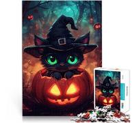 Rompecabezas de 1000 Piezas para Adolescentes Gato Negro en Calabaza Juguetes de Juego Decoración de Pared cumpleaños y Navidad 38x26cm