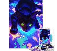 Rompecabezas de 1000 Piezas para Adolescentes Gato Negro en espirales de neón Juguetes educativos y relajantes para divertirse en Familia Regalos de Amigo Invisible (tamaño 50x75cm)