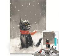 Rompecabezas de 1000 Piezas para Adolescentes: Gato Negro en la Nieve Invernal, Juguete para armar, Ideal para Relajarse y despejar la Mente, Decorar el Escritorio 38x52cm