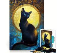 Rompecabezas de 1000 Piezas para Adolescentes Gato Negro en Marco ornamentado Arte de Corte preciso Juego Que estimula la Mente,Ideal para Relajarse o como decoración navideña 38x52cm
