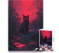 Rompecabezas de 1000 Piezas para Adolescentes: Gato Negro en un Bosque Rojo, Rompecabezas, Juegos Familiares, decoración del hogar, Ideas de Regalo, tamaño 38x52cm