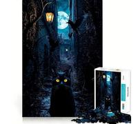 Rompecabezas de 1000 Piezas para Adolescentes Gato Negro en un callejón tenebroso Diseño Ingenioso y Divertido Ideal para el Tiempo Libre Decoración navideña para el hogar (50x75cm)