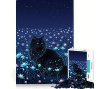 Rompecabezas de 1000 Piezas para Adolescentes Gato Negro en un Campo de Flores Brillantes Diseño de Corte preciso Juego Que estimula la Mente,Ideal para Relajarse o como decoración navideña 38x52cm