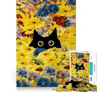 Rompecabezas de 1000 Piezas para Adolescentes Gato Negro en un Campo de Flores Diseño artístico de Corte preciso Regalo para el Desarrollo cognitivo Tiempo de Juego Tranquilo Regalo de decoración