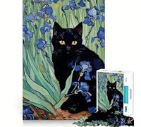 Rompecabezas de 1000 Piezas para Adolescentes Gato Negro en un jardín de Lirios Arte de Corte preciso Juego Que estimula la Mente Juego para Relajarse Arte navideño para el Tiempo Libre 50x75cm