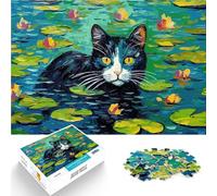 Rompecabezas de 1000 Piezas para Adolescentes Gato Negro Entre nenúfares Acertijo para Cada Pieza es única: un desafiante y Divertido Juego Familiar 75x50cm