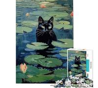 Rompecabezas de 1000 Piezas para Adolescentes Gato Negro Entre nenúfares Juego Familiar Que desafía la Inteligencia Juguetes adictivos Regalos de Amigo Invisible Mejora la Memoria (Tamaño 50x75cm)