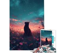 Rompecabezas de 1000 Piezas para Adolescentes Gato Negro Mirando al Cielo Estrellado Juego de ingenio Juguete desafiante Decoración para el hogar (Tamaño 38x26cm)