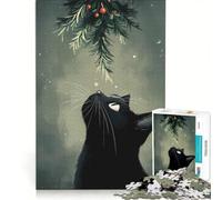 Rompecabezas de 1000 Piezas para Adolescentes: Gato Negro navideño, Juegos relajantes, Carrera de Velocidad con Las Manos, Ideal para cumpleaños y Navidad 50x75cm