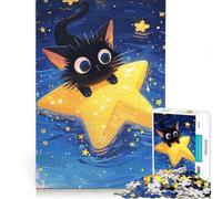 Rompecabezas de 1000 Piezas para Adolescentes: Gato Negro sobre una Estrella Juguetes para armar, Ideales para Relajarse y despejar la Mente Decorar el Escritorio 38x26cm