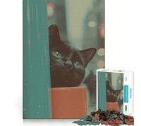 Rompecabezas de 1000 Piezas para Adolescentes Gato Negro soñando,articulaciones Suaves,diversión cognitiva,Juego Casual,Tiempo Libre,Regalo Festivo (38x26cm)