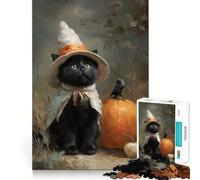Rompecabezas de 1000 Piezas para Adolescentes Gato Negro y Bruja,diseño de Bordes precisos,Juego de lógica,diversión Relajante,Regalo de Arte navideño 50x75cm