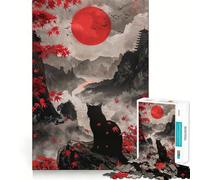 Rompecabezas de 1000 Piezas para Adolescentes Gato Negro y Luna roja,Paisaje,Corte Suave,Arte,Juego Mental,Regalo,Tiempo de Juego Relajante,Navidad,Arte de Ocio (50x75cm)