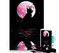 Rompecabezas de 1000 Piezas para Adolescentes Gato Negro y Luna Rosa Juego desarrollar la coordinación cognitiva Regalo Ideal para Relajarse y divertirse en cumpleaños (50x75cm)