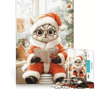 Rompecabezas de 1000 Piezas para Adolescentes Gato,Papá Noel,Lectura,diseño de Corte Fino,Juego de concentración,Regalo para Pasar un rato Agradable,Regalo de Ocio navideño (50x75cm)