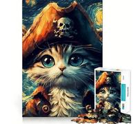 Rompecabezas de 1000 Piezas para Adolescentes Gato Pirata Van Gogh,Arte de Corte preciso,Juguete Inteligente para el Cerebro,Tiempo de Juego Relajante,Actividad de cumpleaños (38x52cm)
