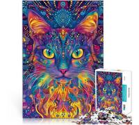 Rompecabezas de 1000 Piezas para Adolescentes Gato psicodélico Abstracto Rompecabezas con Piezas de Formas aleatorias Que se entrelazan Completamente 52x38cm