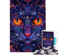 Rompecabezas de 1000 Piezas para Adolescentes Gato psicodélico Arte Mandala Rompecabezas para Adolescentes Juguetes para Hacer tú Mismo Tiempo Libre en casa interacción Entre Padres e Hijos (38x52cm)