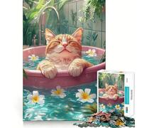 Rompecabezas de 1000 Piezas para Adolescentes Gato relajándose en la bañera Corte Premium Divertido Juego para concentrarse Fácil de Jugar Arte navideño para exhibir (38x26cm)